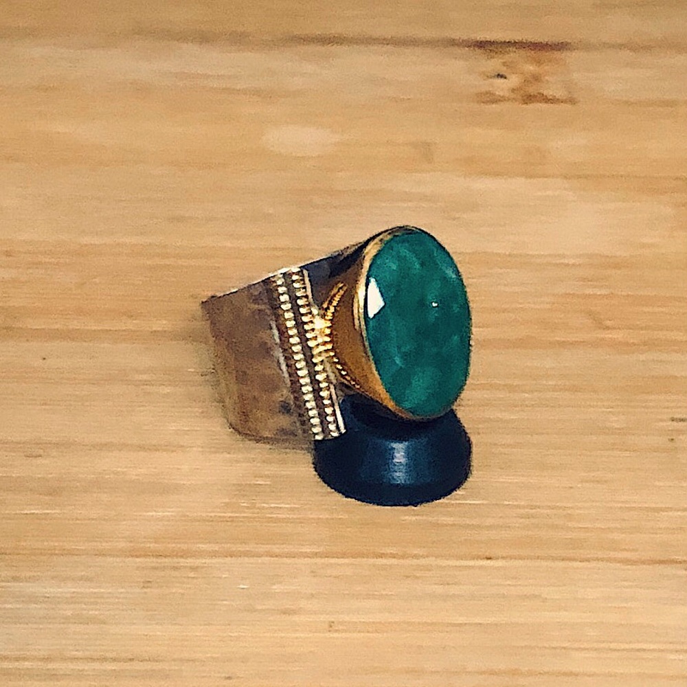 $65  Emerald Yellow Gold & Sterling Silver Estate Ring  Size 7 Marked YS925INDIA